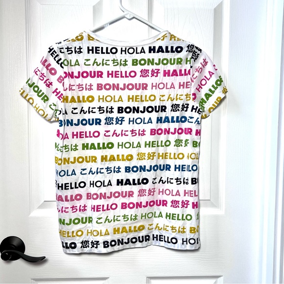 ⭐️ Kate Spade Hello Bon Jour Multicultural Short Sleeve Tee EUC Size EXTRA SMALL - Picture 4 of 9